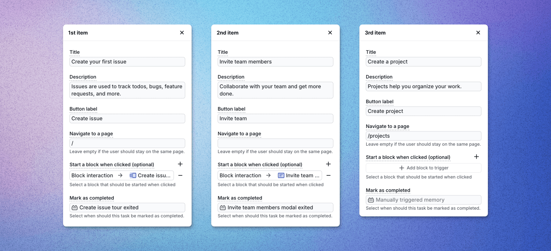Checklist item configuration