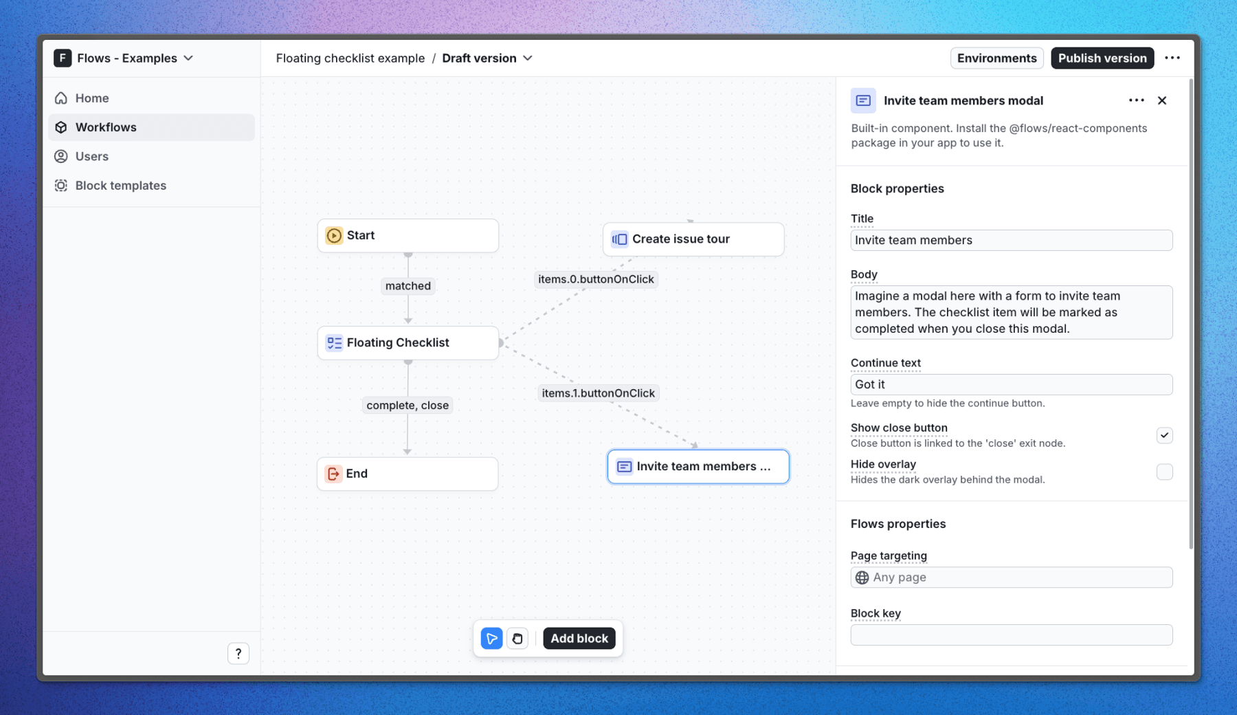 Invite team modal setup
