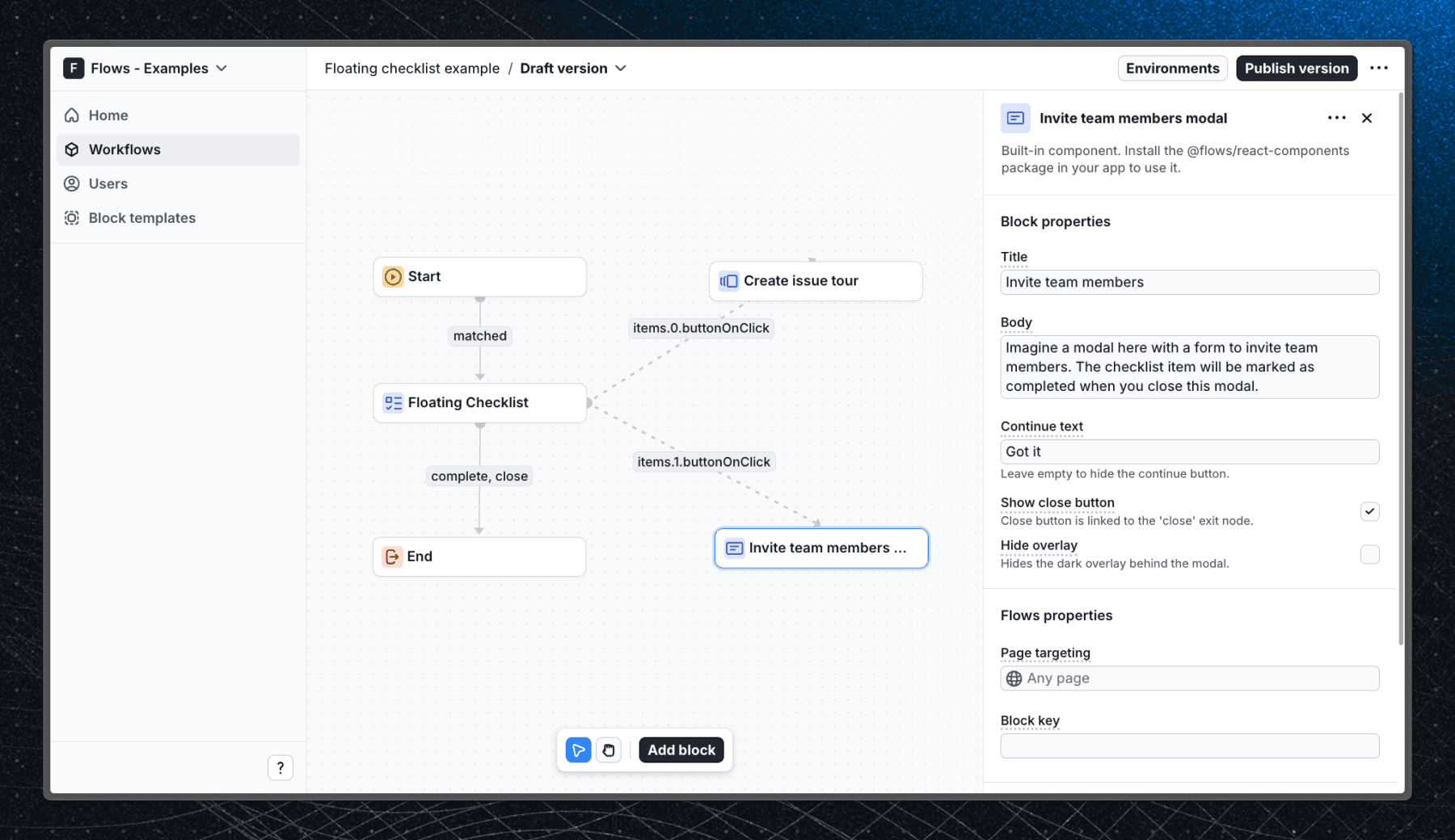 Modal triggered from the onboarding checklist