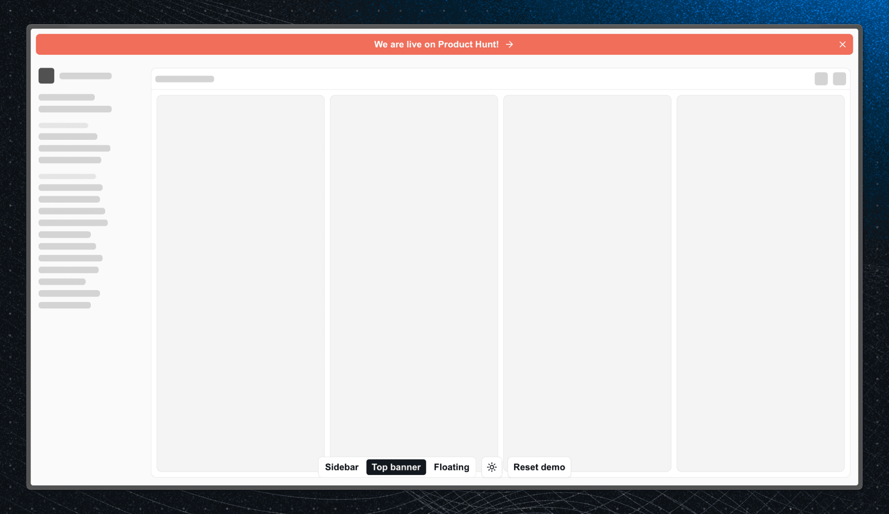 Product Hunt top bar banner component for launch announcements