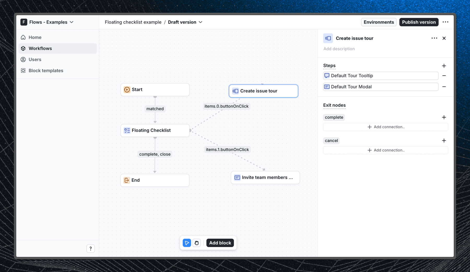 In-app product tour triggered from the onboarding checklist