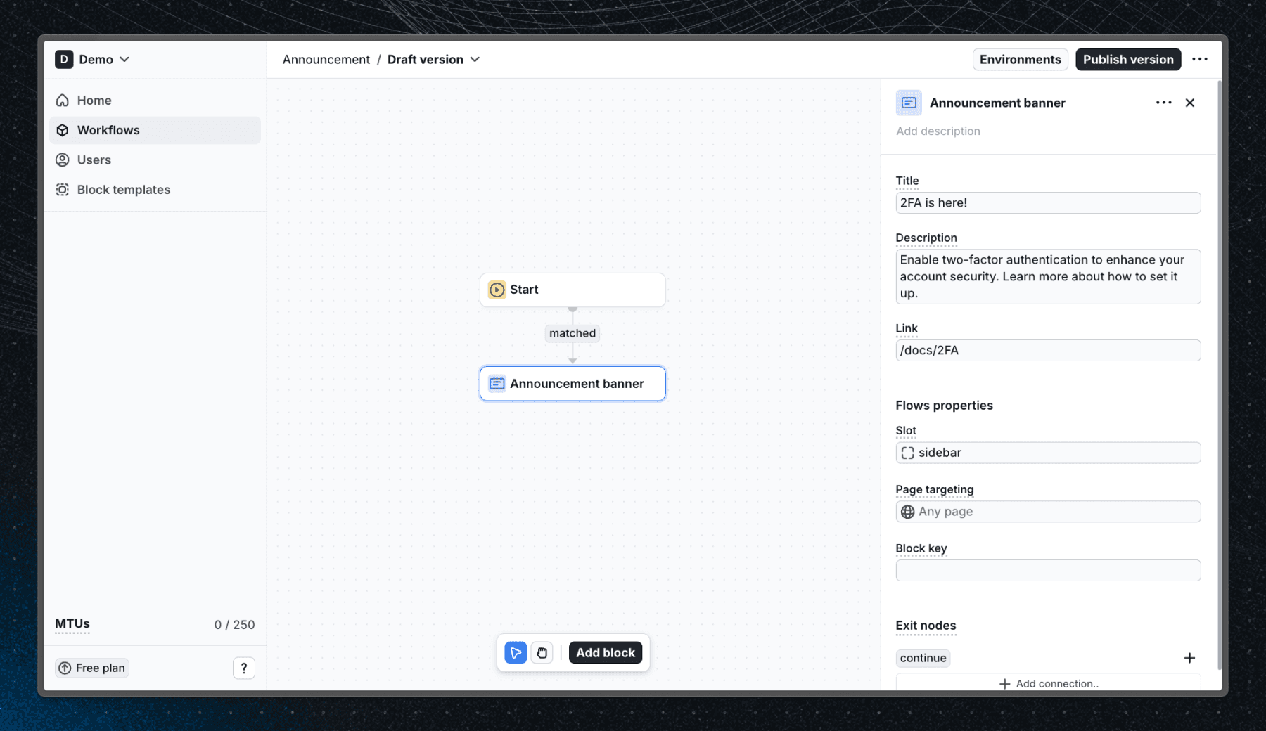 Screenshot of the updated announcement banner content in Flows