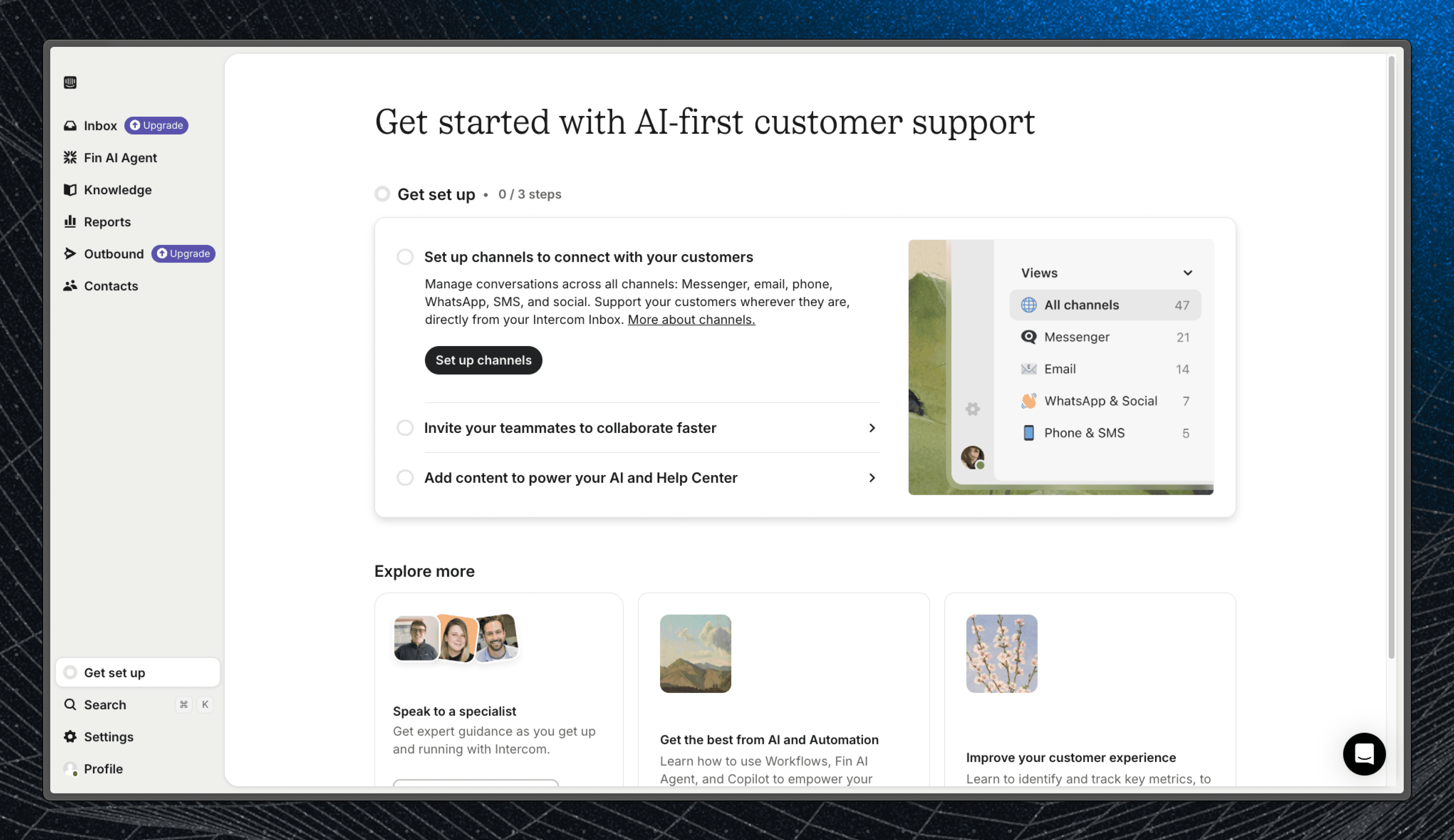 Screenshot of Intercom's onboarding page