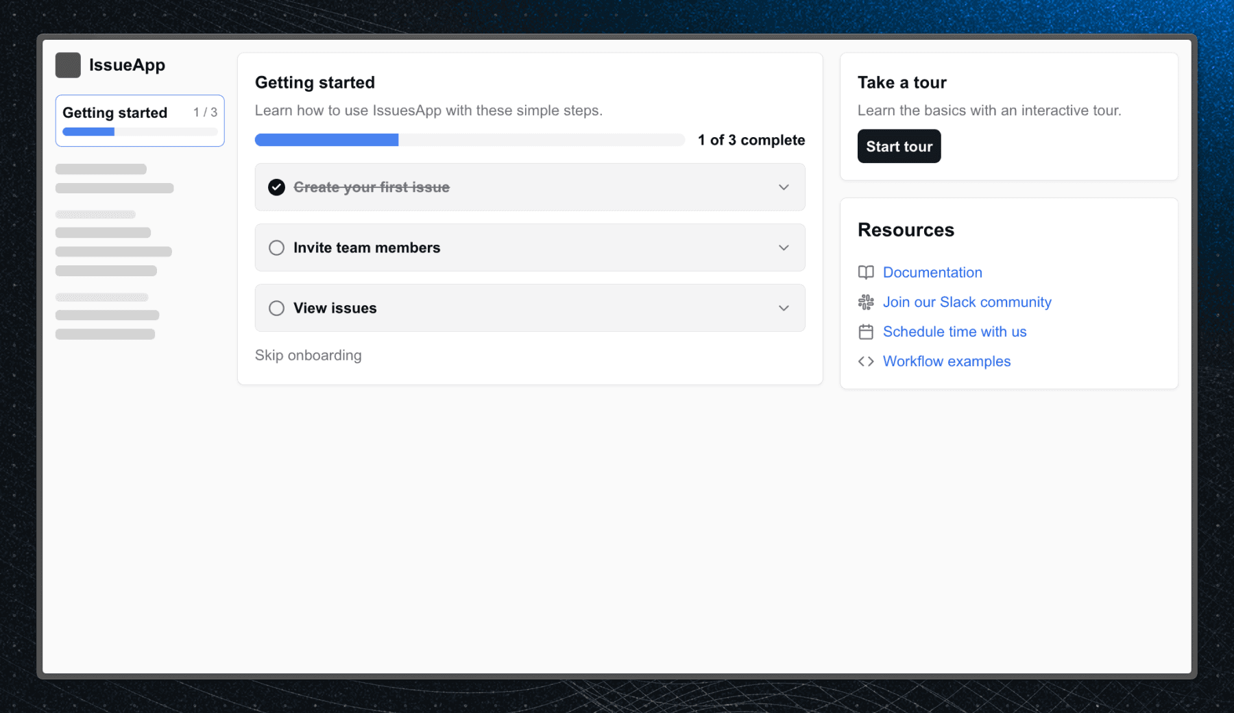 Onboarding hub example powered by block state