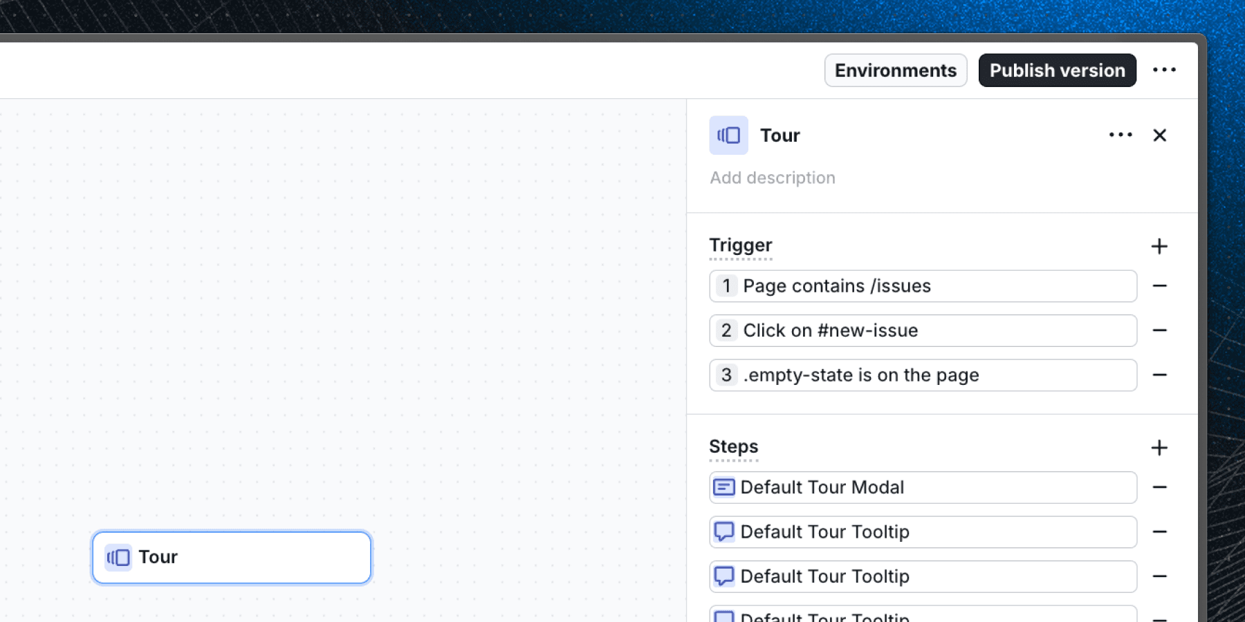 Screenshot of the new tour trigger feature