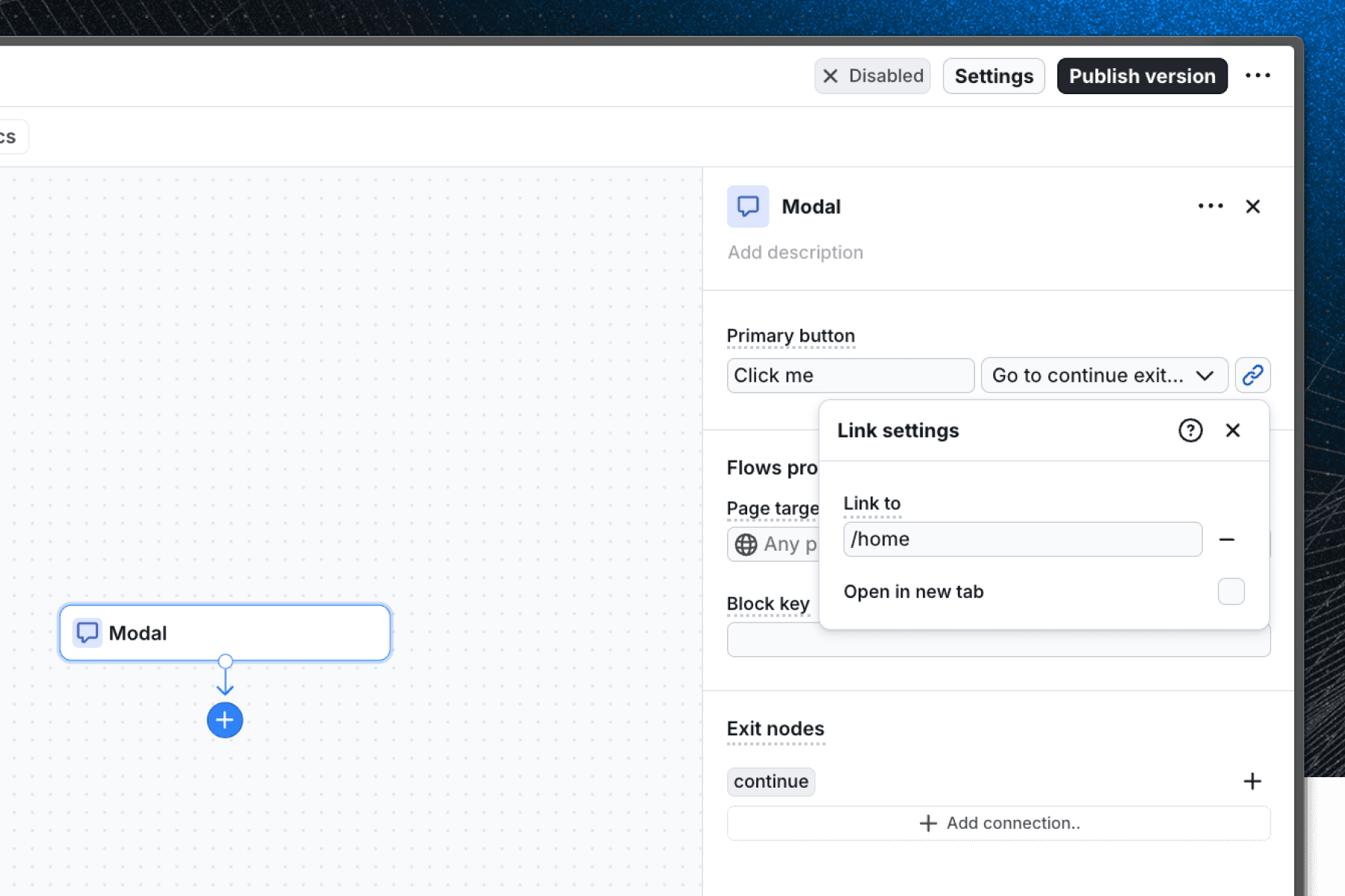Screenshot of the new action property input in the Flows editor