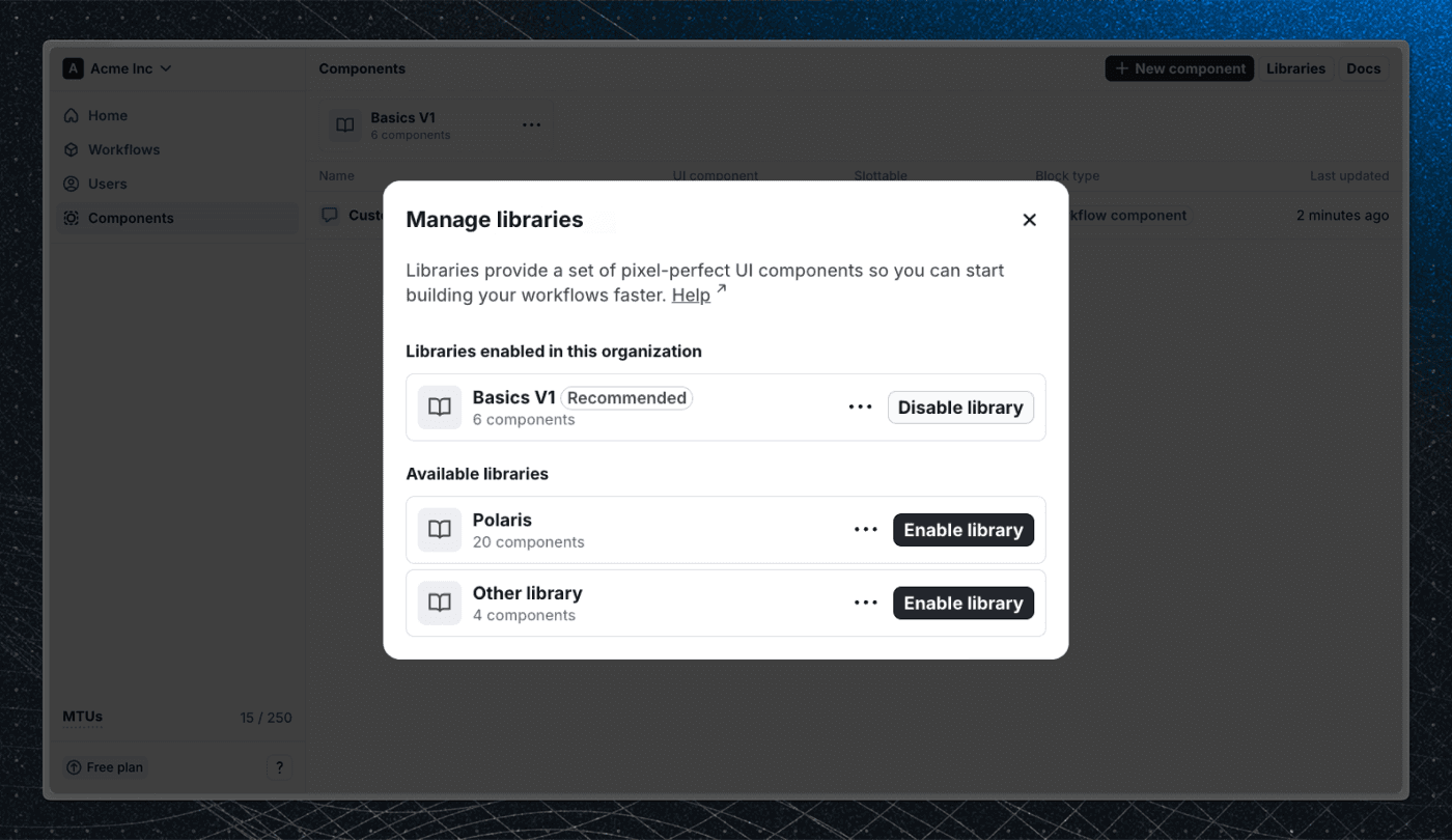Screenshot of the new library picker in the Flows editor