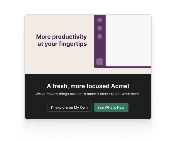 A step-by-step product tour highlighting key parts of the app interface