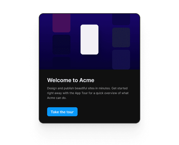A welcome modal greeting a new user when they first open the app