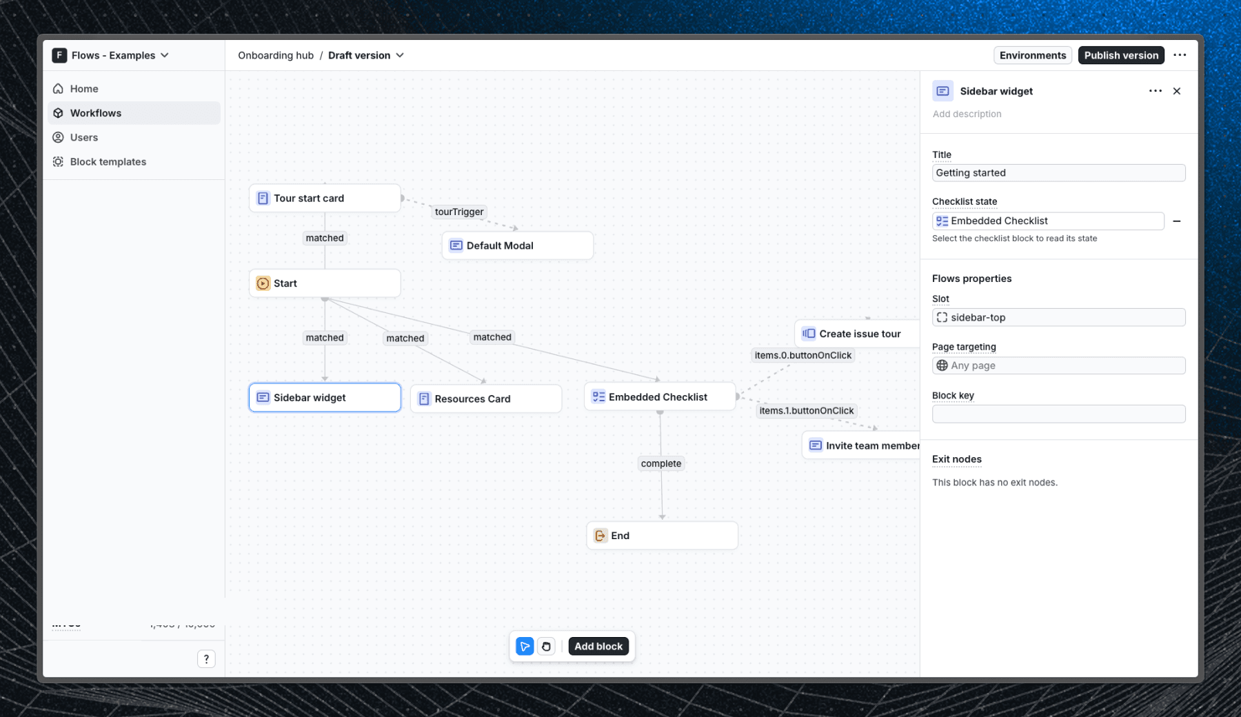 Onboarding hub sidebar widget configuration