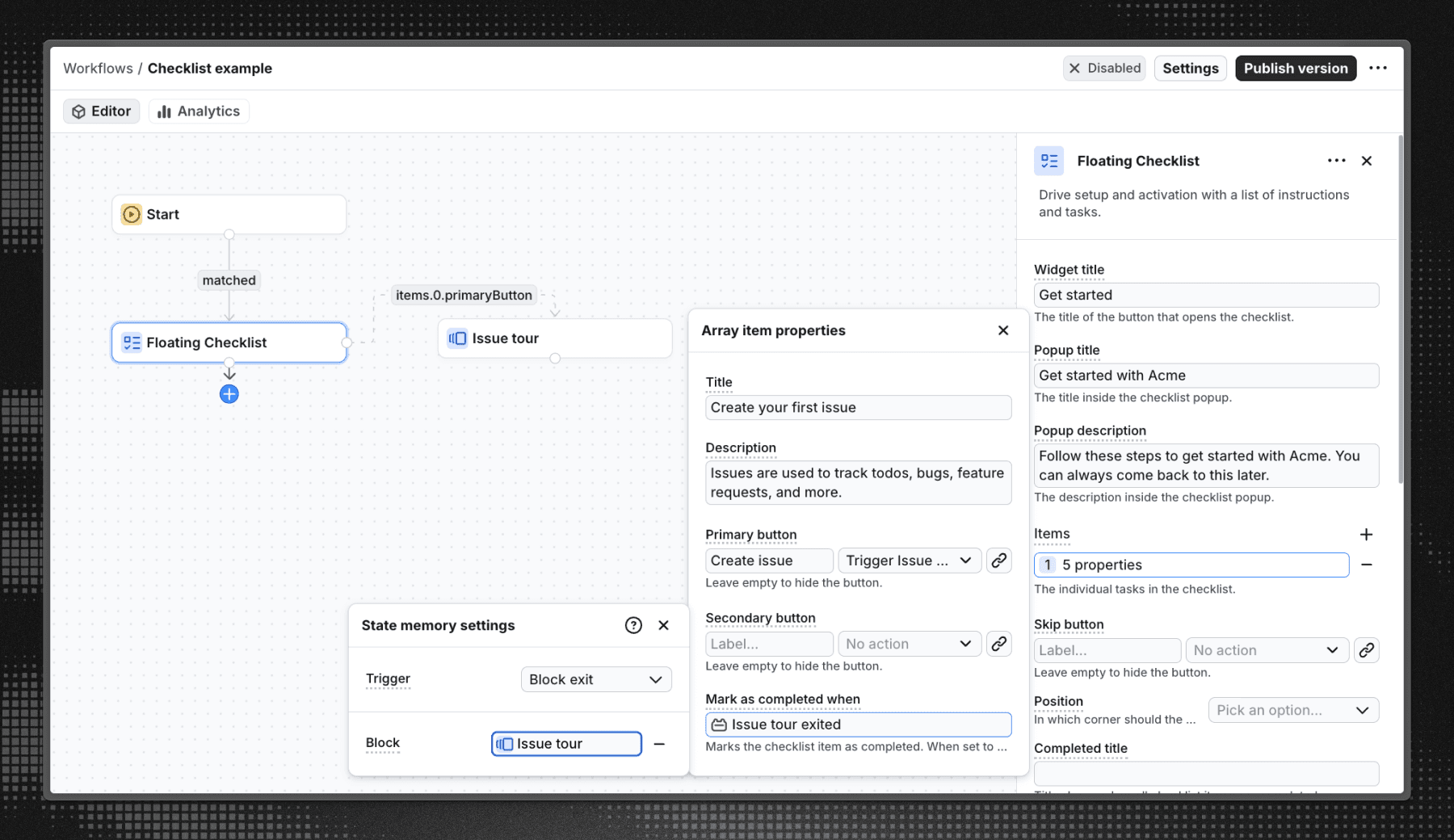 Screenshot of the content management settings in Flows
