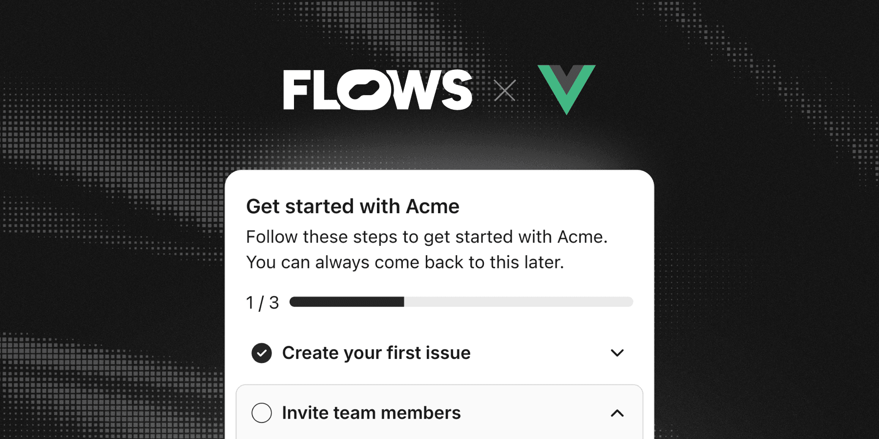 Floating onboarding checklist example in a Vue application