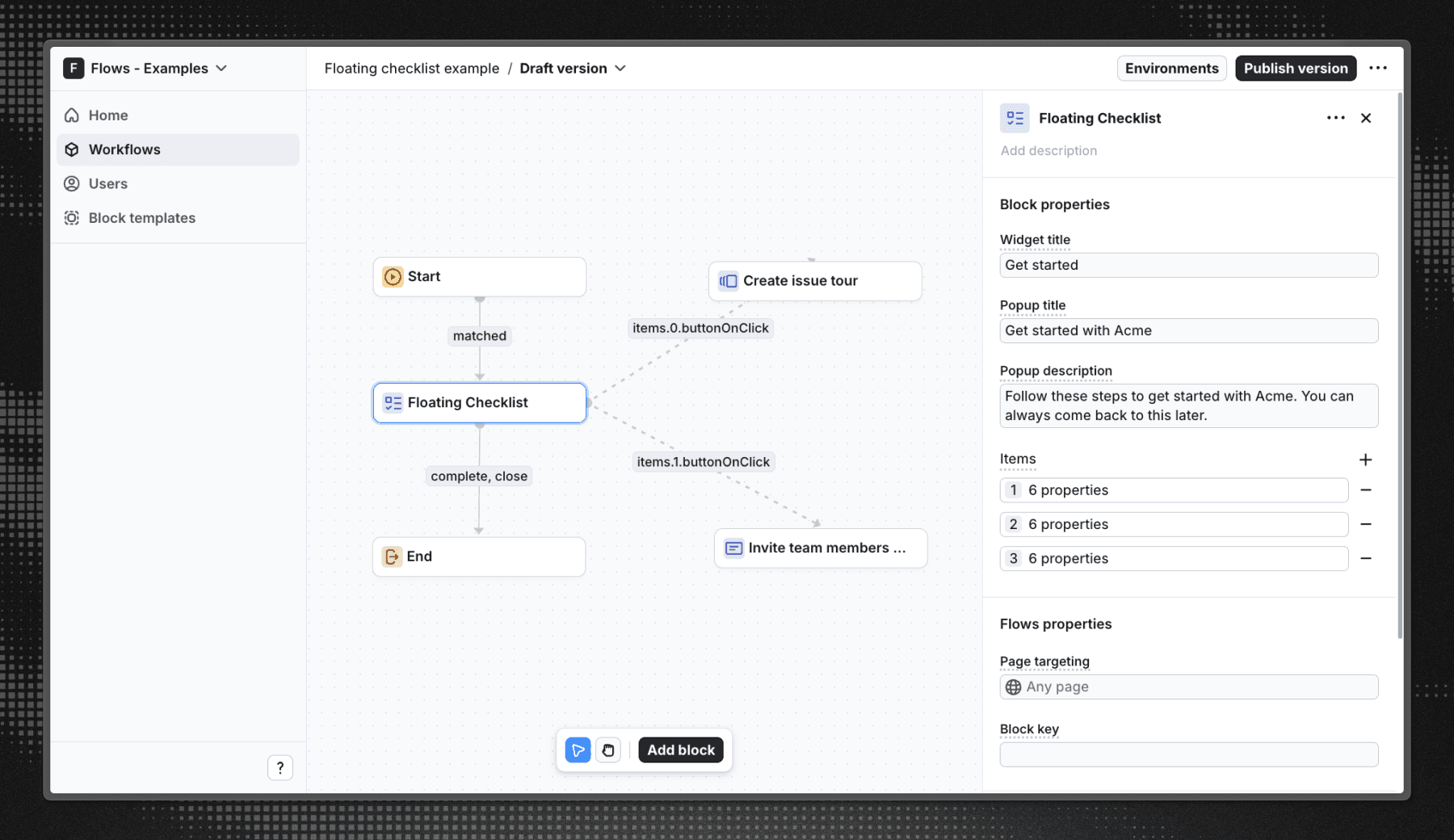 Onboarding checklist workflow in the Flows editor