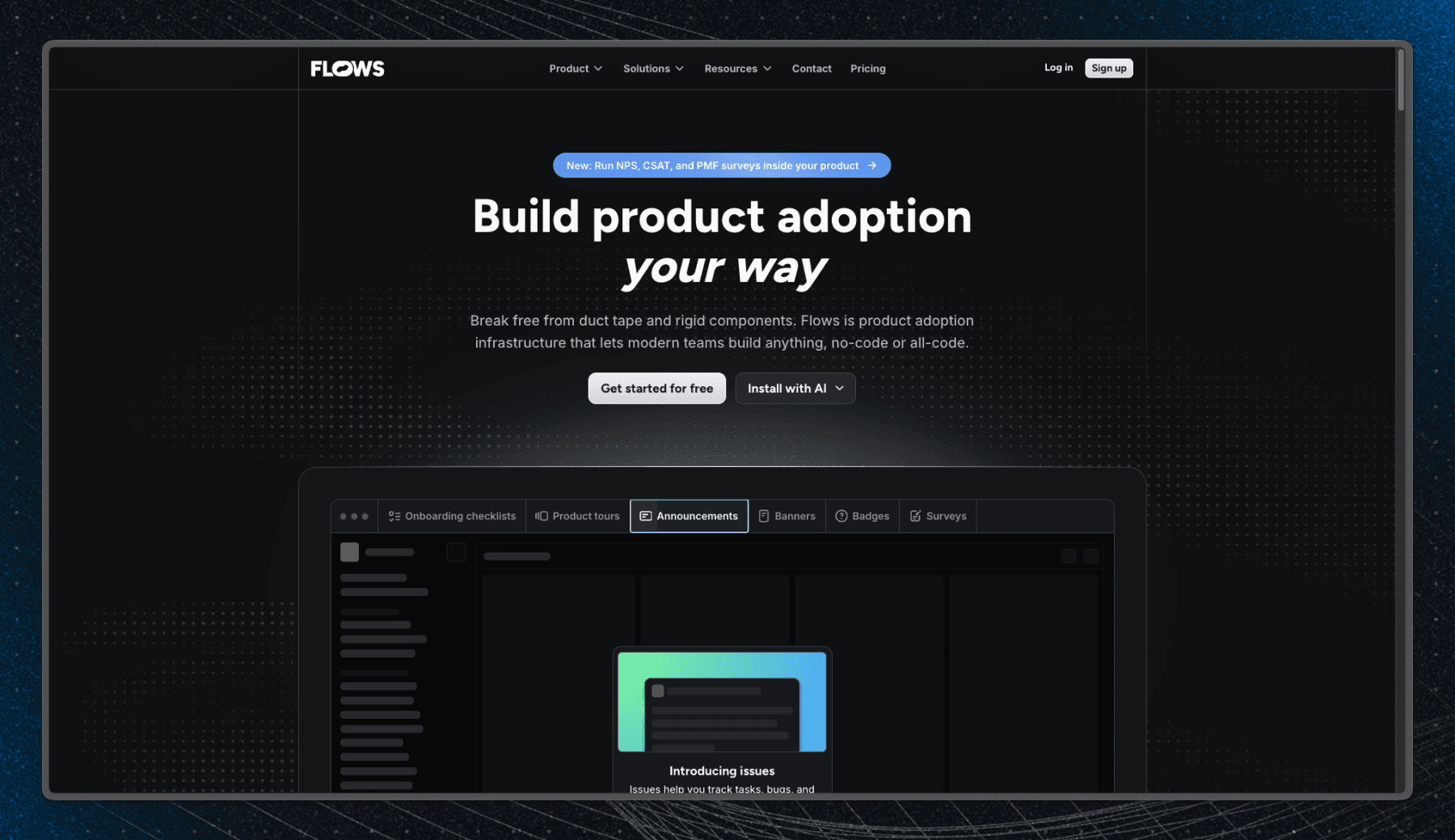 Screenshot of the New Flows homepage