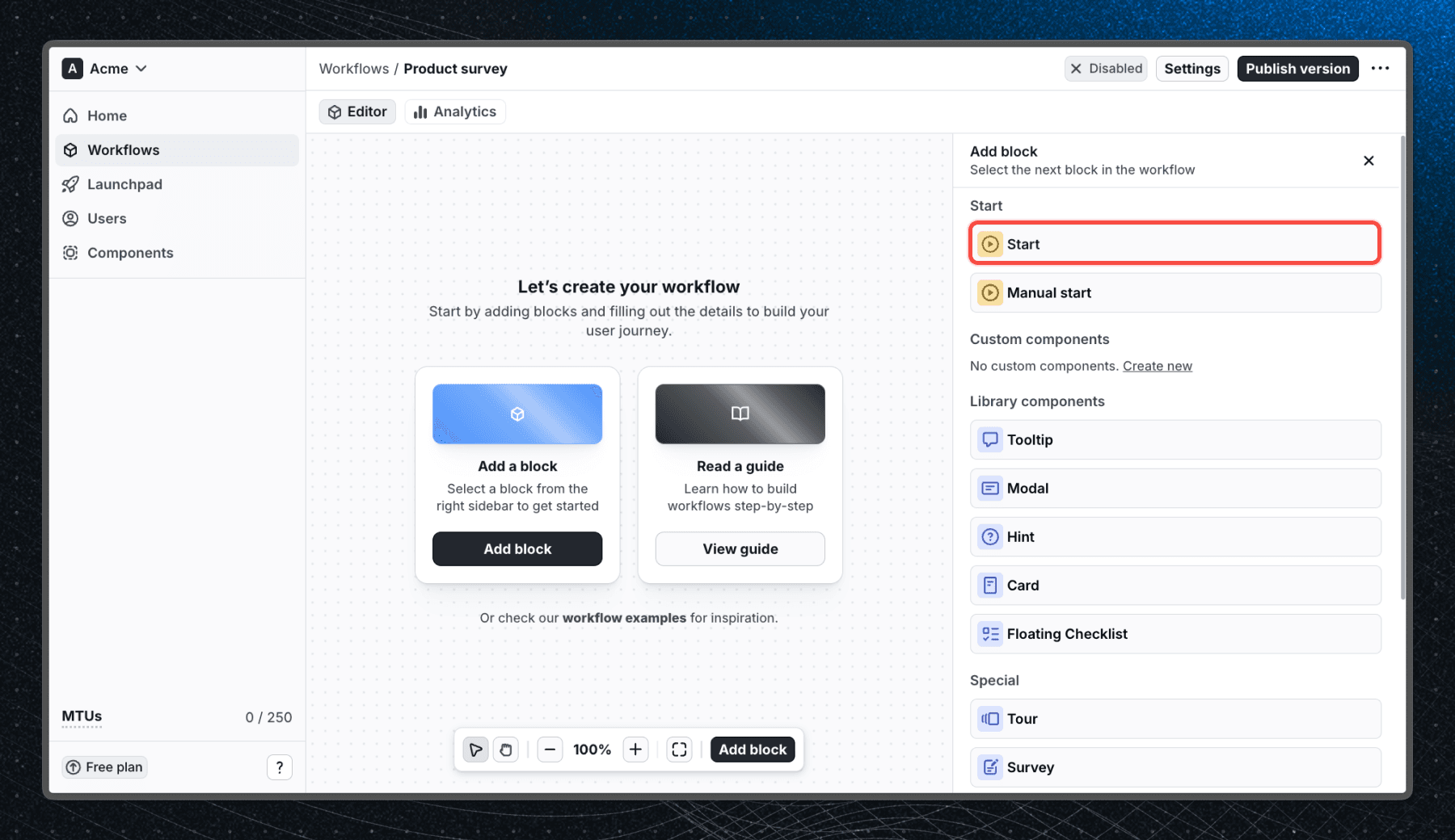 Add start block