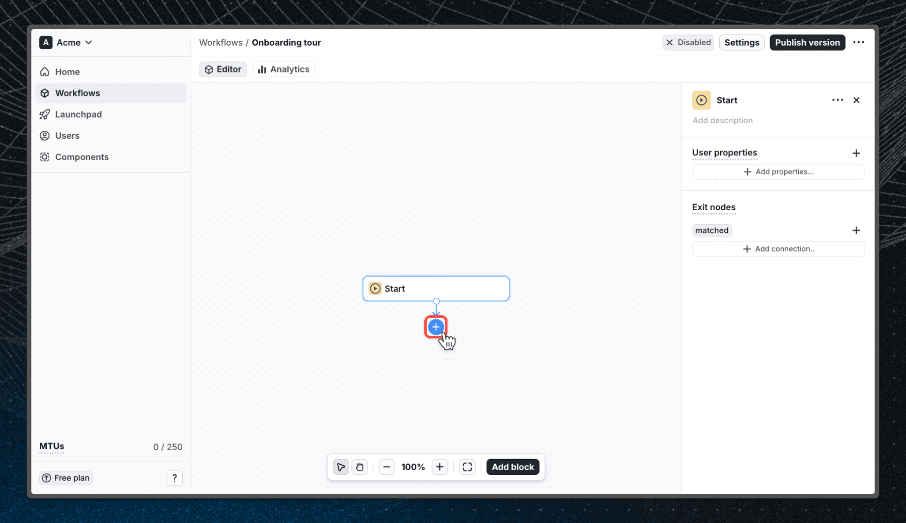 Connect start block to tour