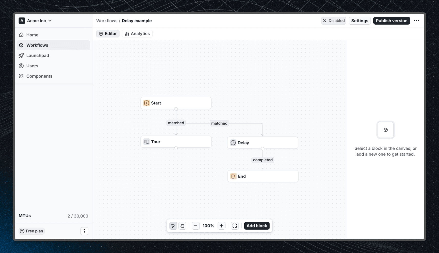 Delayed stop block example