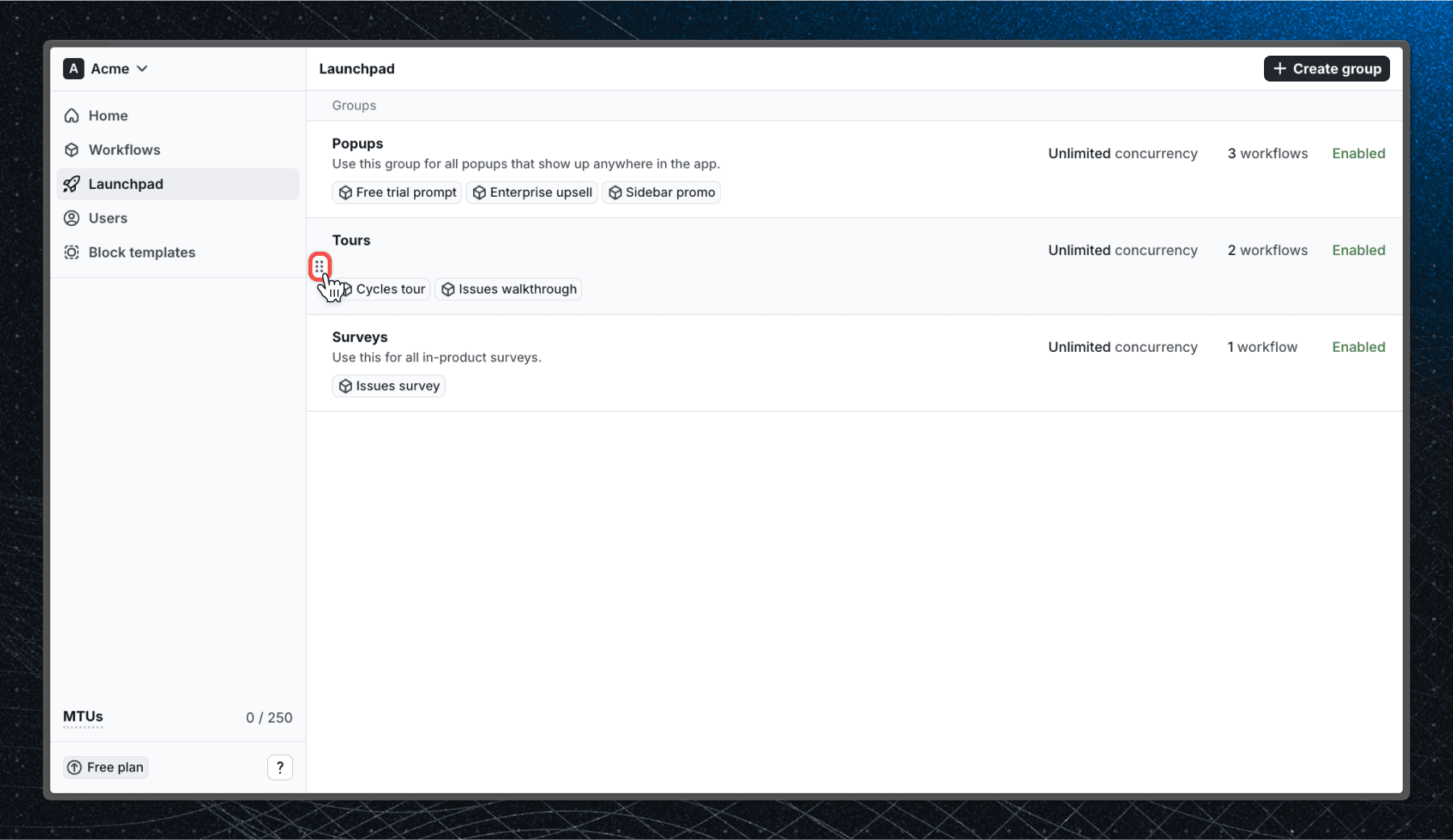 Image of group order settings