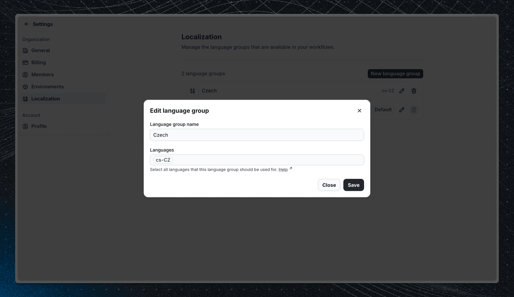 Add new language group