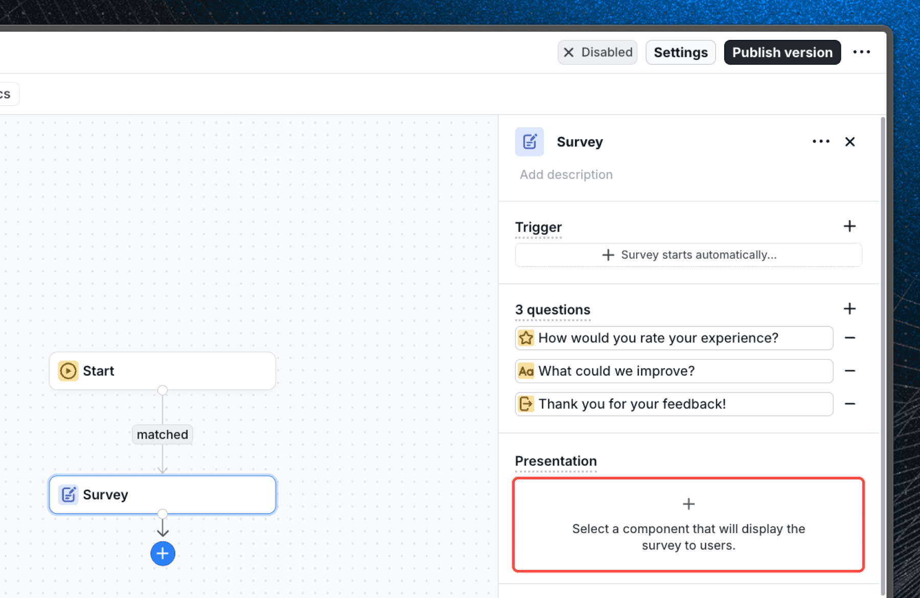 Select survey popover component