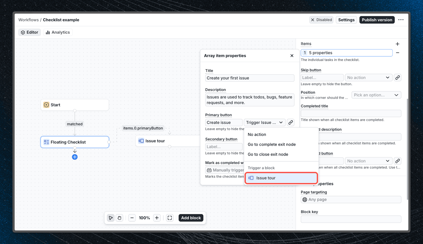 Checklist starting a Tour