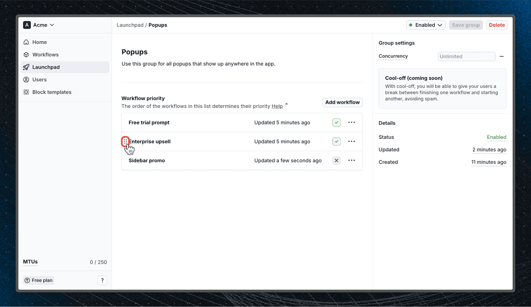 Image of workflow priority settings