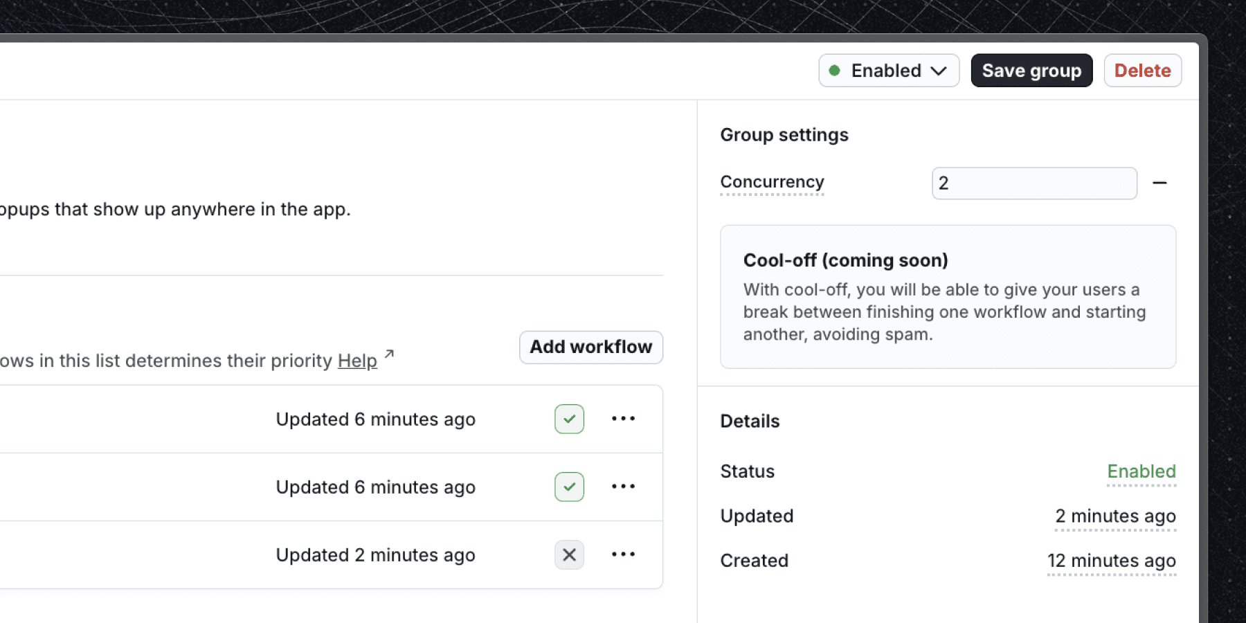 Image of concurrency settings