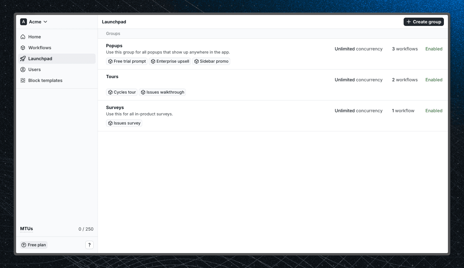 Launchpad dashboard