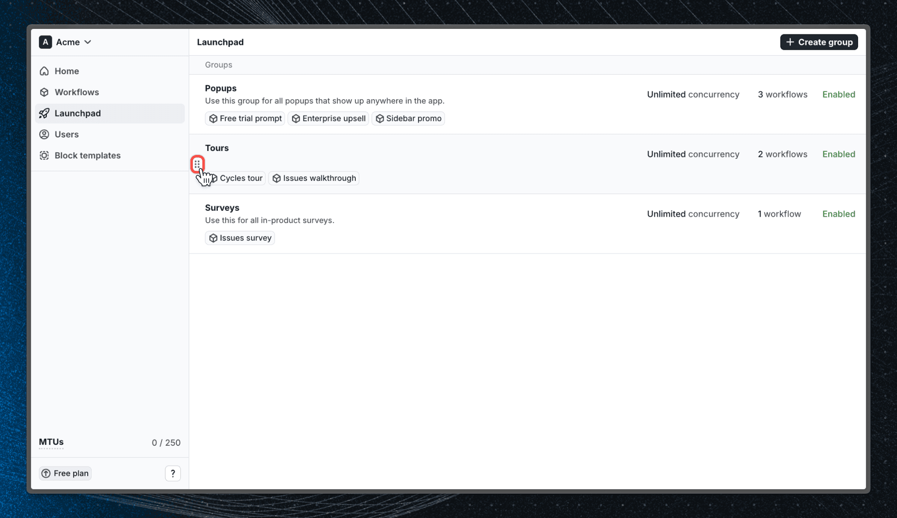 Image of group order settings