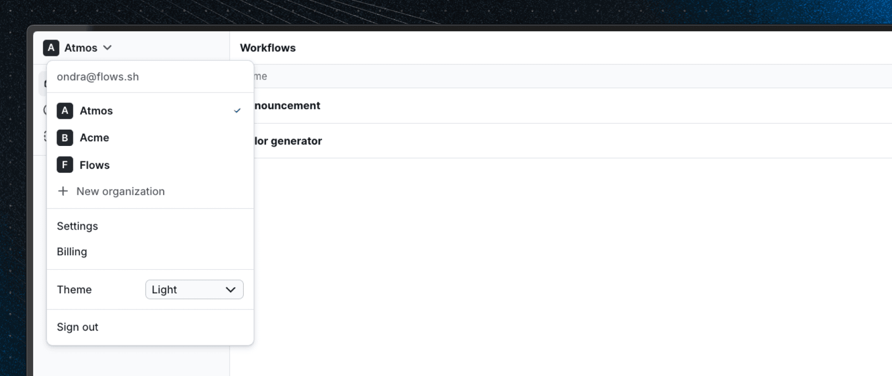 Organization switcher