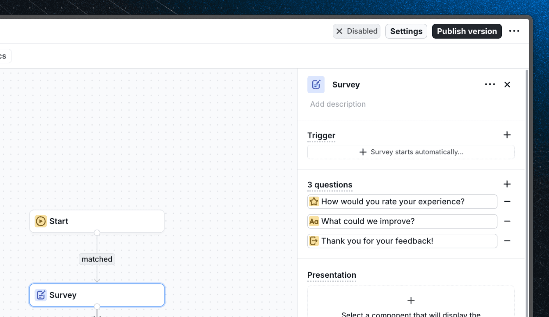 Survey block with multiple questions in the editor