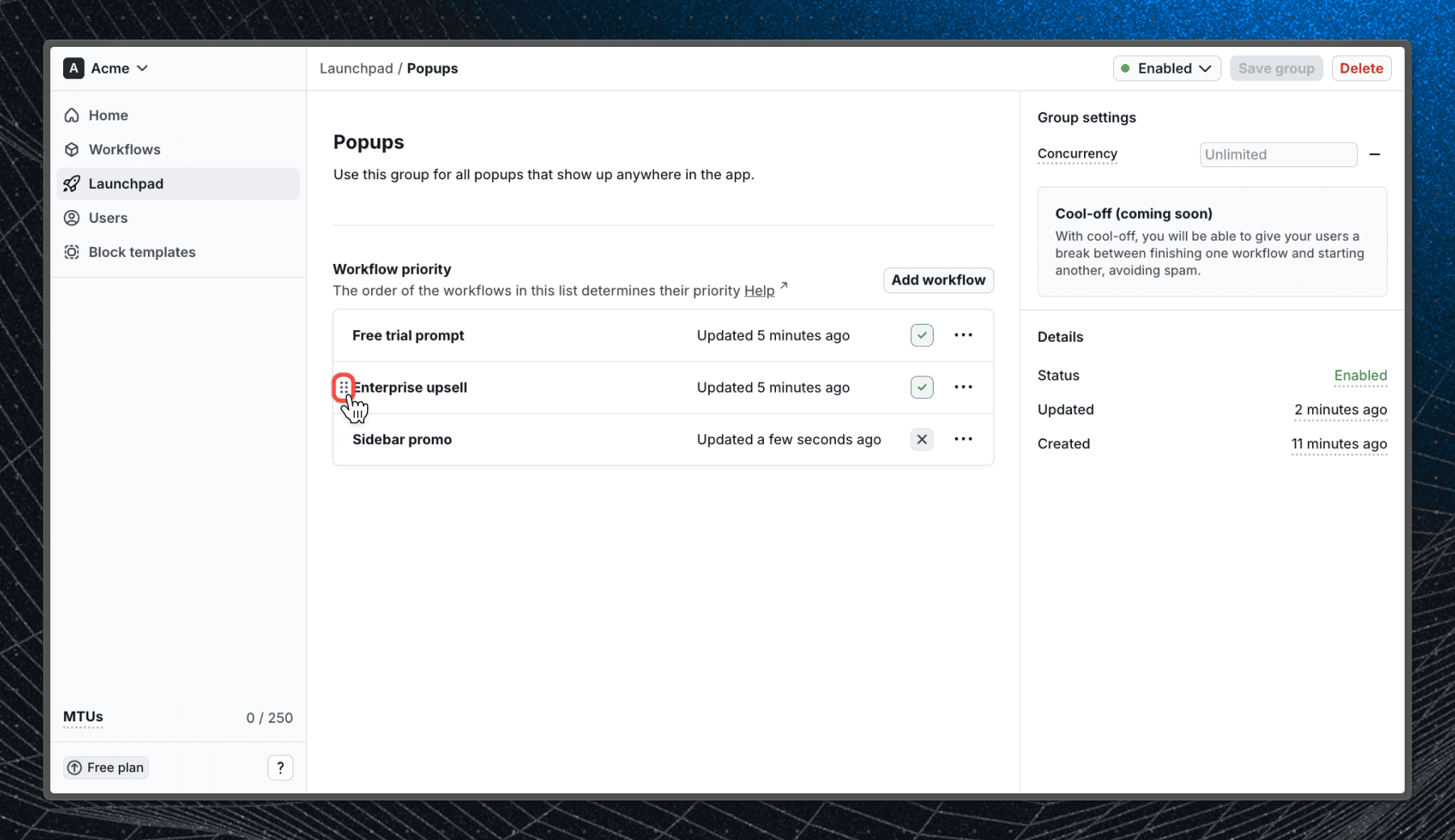 Image of workflow priority settings