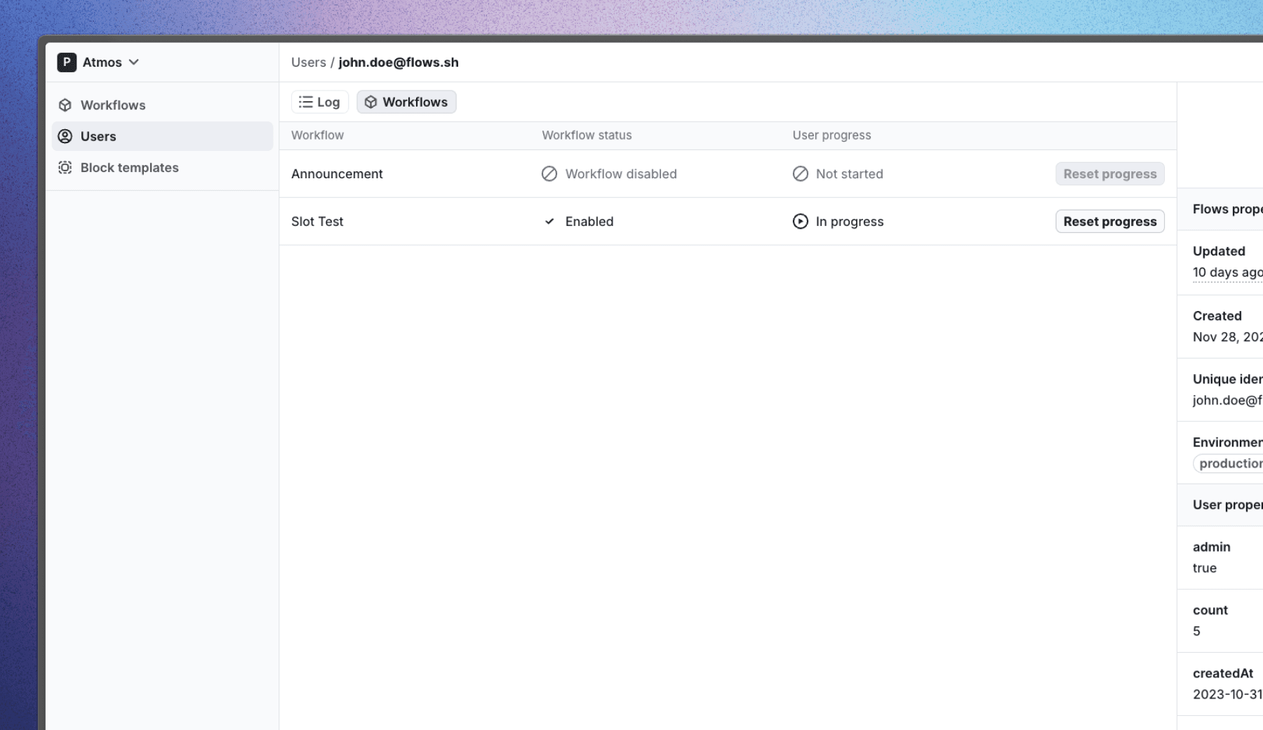 User workflow states